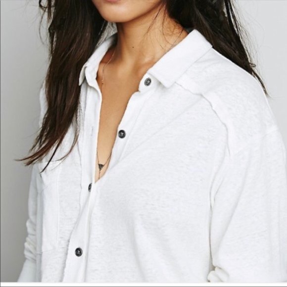 Free People Tops - Free People White Linen Button Down Blouse